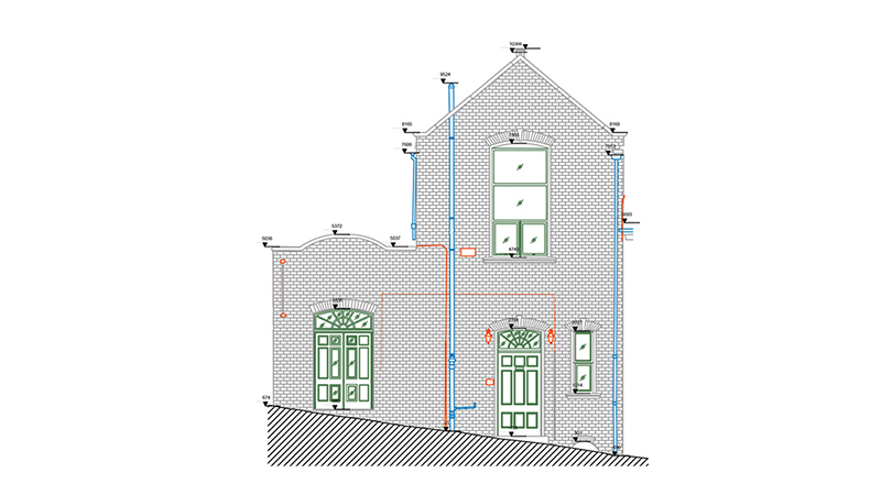 CAD drawing of an elevation produced via point cloud survey